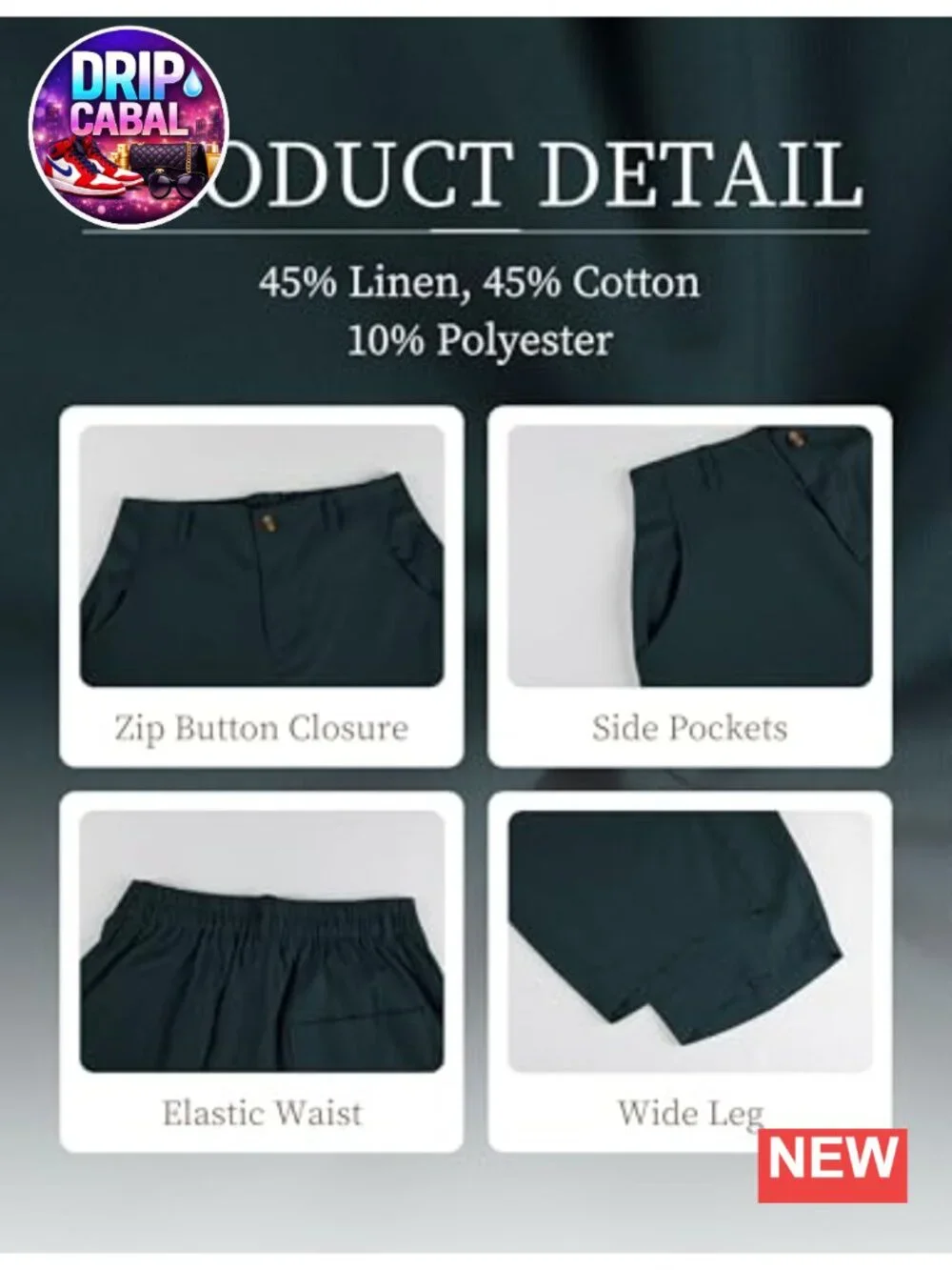 Womens Linen Cotton Wide Leg Capri Pants High Rise Elastic Waist Pockets